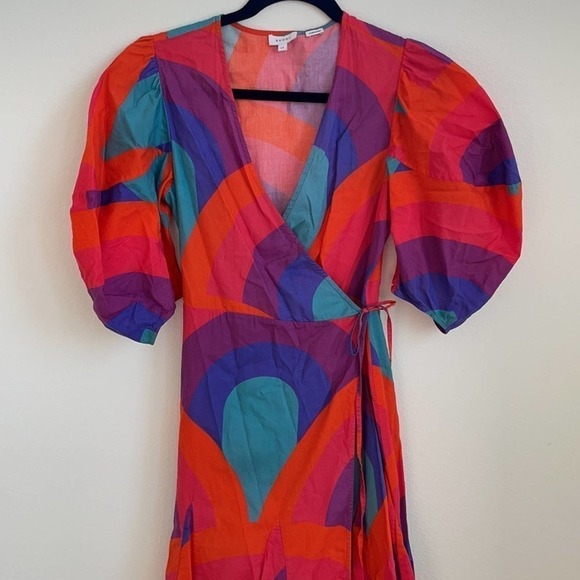 Rhode Resort Red Fiona Rainbow print cotton wrap dress XS - Picture 7 of 12